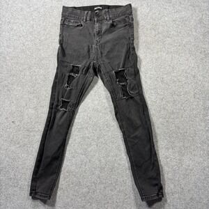 Hot Topic Womens Distressed Fishnet Skinny Jeans 9 Black Alternative Denim